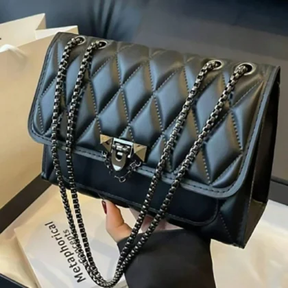 Black Shiny Faux Leather Women's Handbag With Adjustable Strap