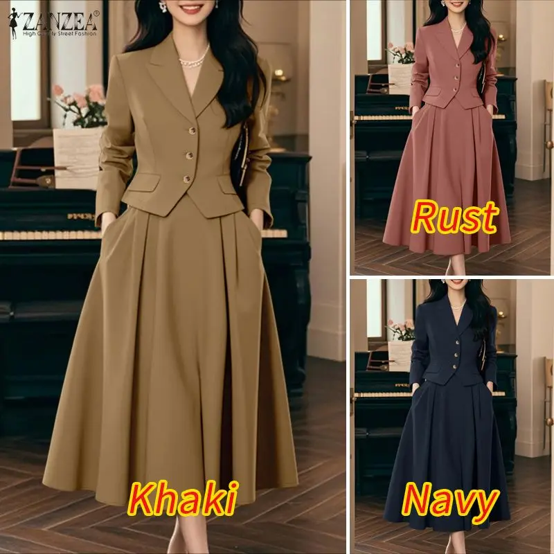 Zanzea elegante feminino 2 peças saia ternos pico lapela - Imagem 12