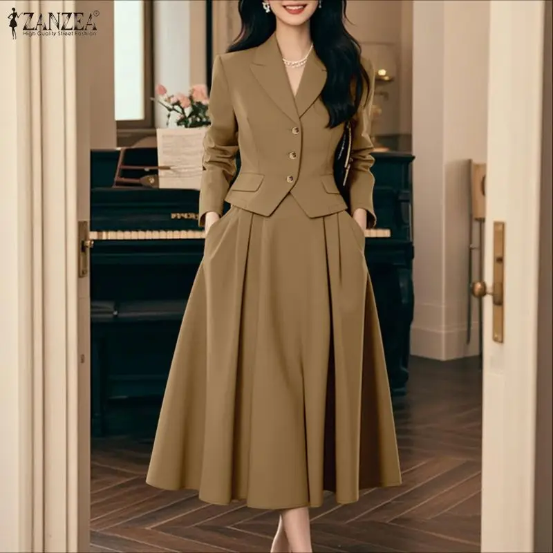 Zanzea elegante feminino 2 peças saia ternos pico lapela - Imagem 15
