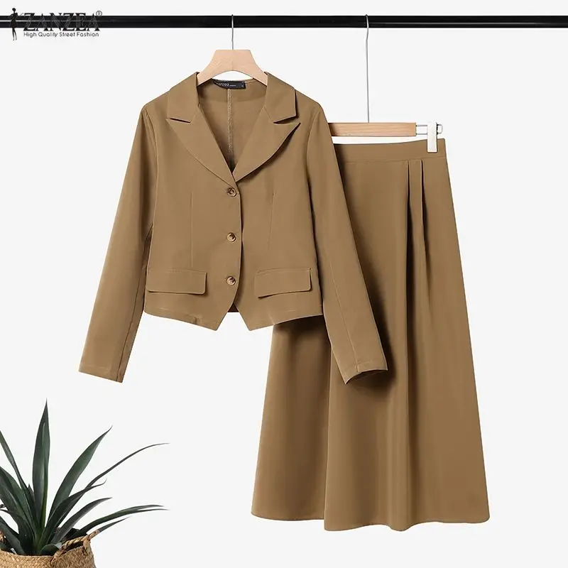 Zanzea elegante feminino 2 peças saia ternos pico lapela - Imagem 16