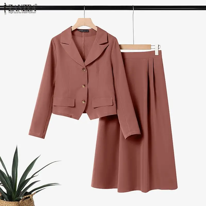 Zanzea elegante feminino 2 peças saia ternos pico lapela - Imagem 2
