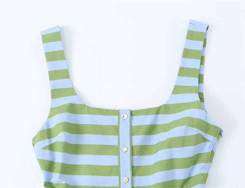 VestidoVerde Listrado Sem Mangas com Cinto Decorati - Imagem 6