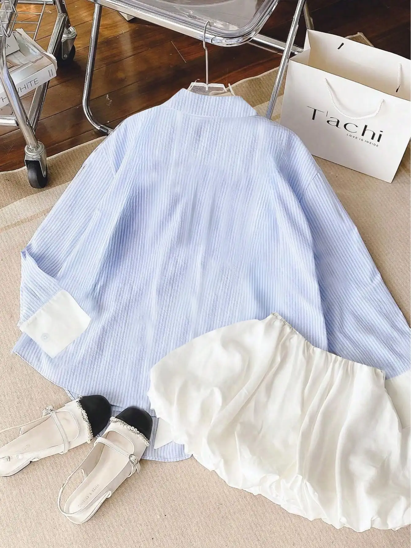 Camisa de Lapela Listrada e de Manga Longa com Punho - Imagem 6