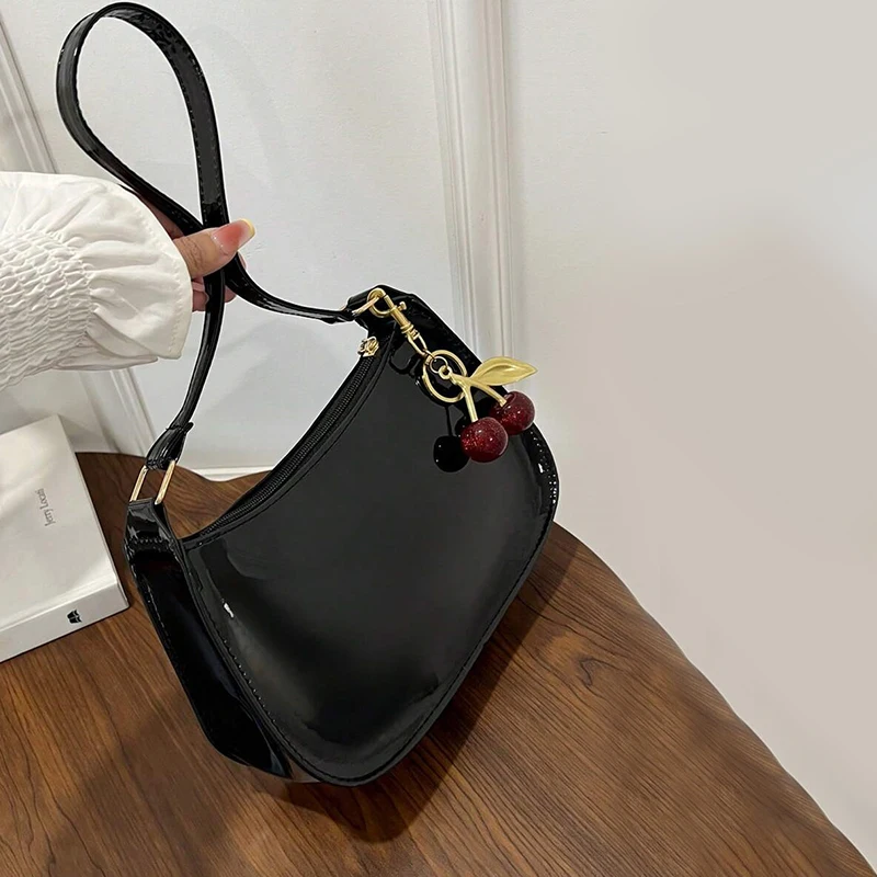 Bolsa de couro pu feminina versátil moda cor sólida cereja pingente bolsa de omb - Imagem 20