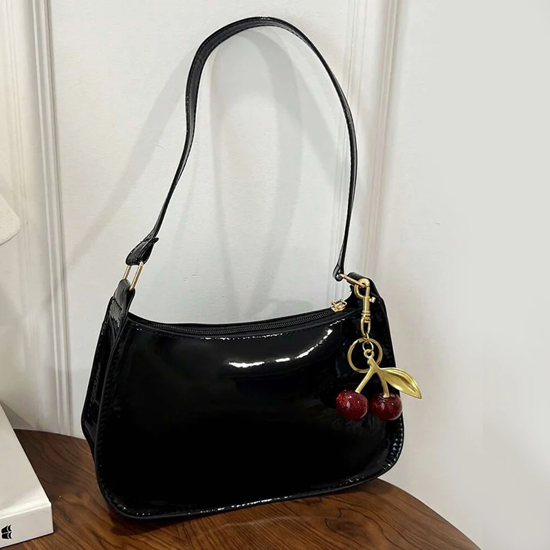 Bolsa de couro pu feminina versátil moda cor sólida cereja pingente bolsa de omb - Imagem 21