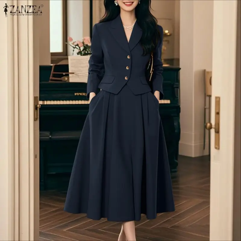 Zanzea elegante feminino 2 peças saia ternos pico lapela - Imagem 5