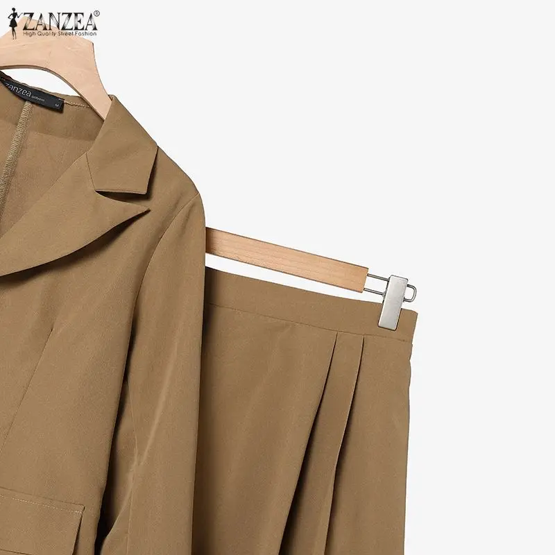 Zanzea elegante feminino 2 peças saia ternos pico lapela - Imagem 22