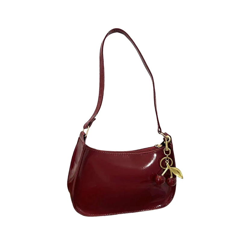 Bolsa de couro pu feminina versátil moda cor sólida cereja pingente bolsa de omb - Imagem 23
