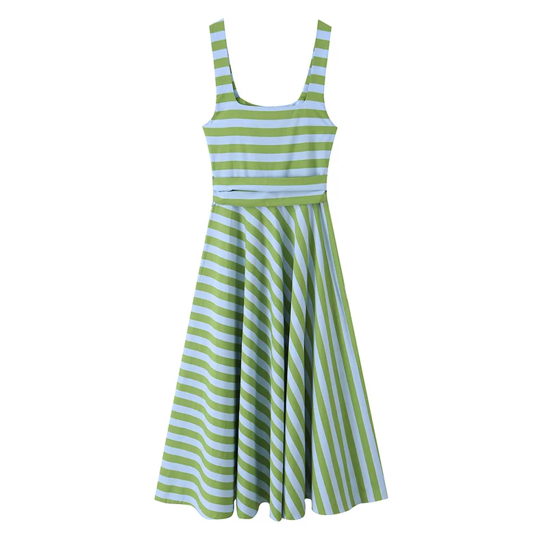 VestidoVerde Listrado Sem Mangas com Cinto Decorati - Imagem 15