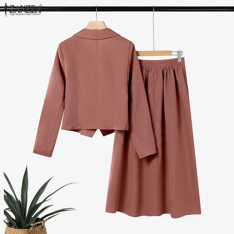 Zanzea elegante feminino 2 peças saia ternos pico lapela - Imagem 3